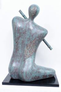 Krishna & The Flute-Bronze Look in Fibre Glass, 16*10*25 Inches