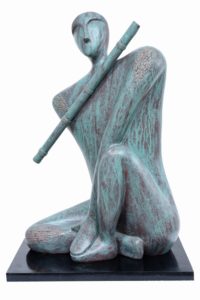 Krishna & The Flute-Bronze Look in Fibre Glass, 16*10*25 Inches